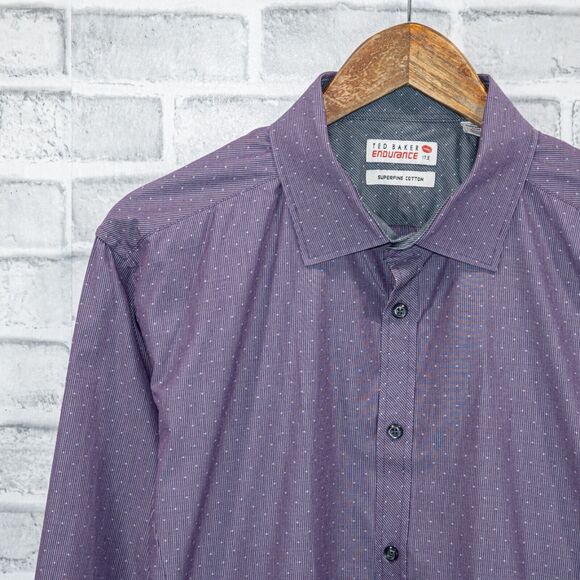 TED BAKER endurance Men's Button up Shirt in Purple stripe dotted Size 17.5 - Picture 5 of 5